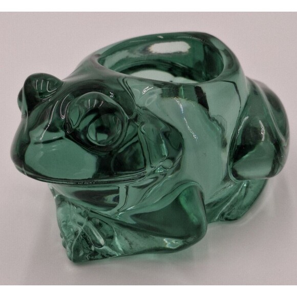 INDIANA ART GLASS GREEN SITTING FROG VOTIVE CANDLE HOLDER PAPERWEIGHT Vintage #2 - Picture 1 of 11